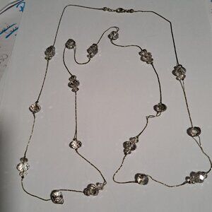 Glass beaded extra long metal chain necklace
